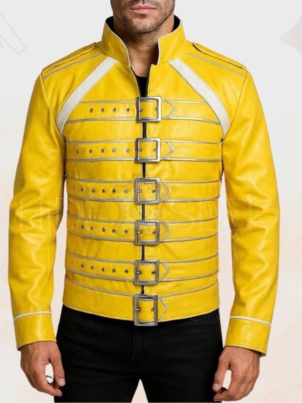 Men's Freddie Mercury Buckle-Front Leather Bomber Jacket